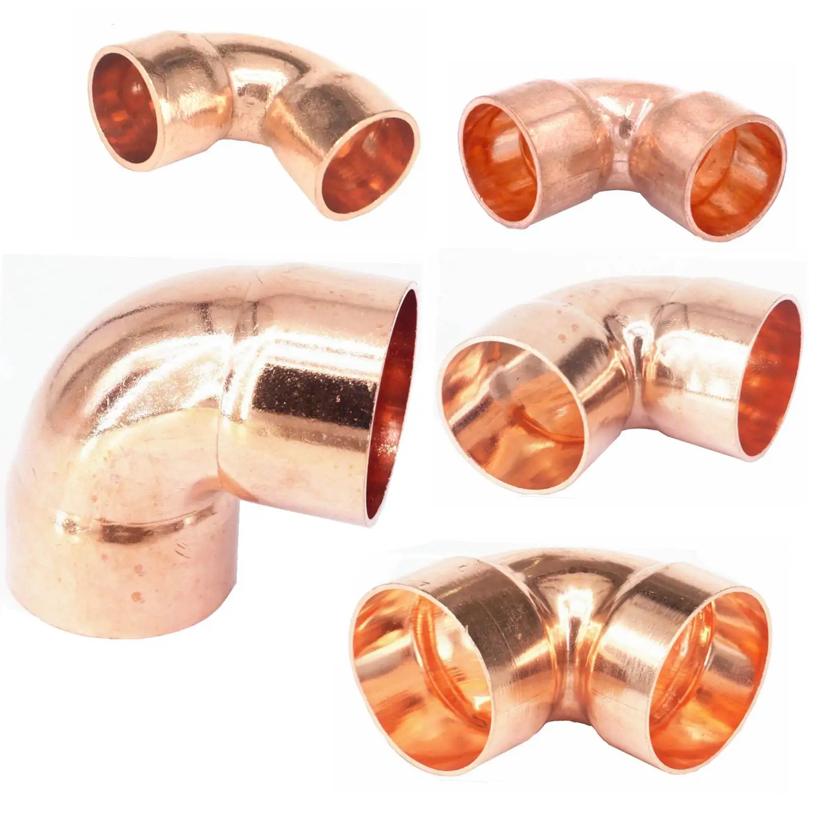 

2pcs I.DxThickness 1/4"-1" 90 Angle Equal Elbow Copper End Feed Pipe Adapter Air Condition Refrigeration Gas Water Oil