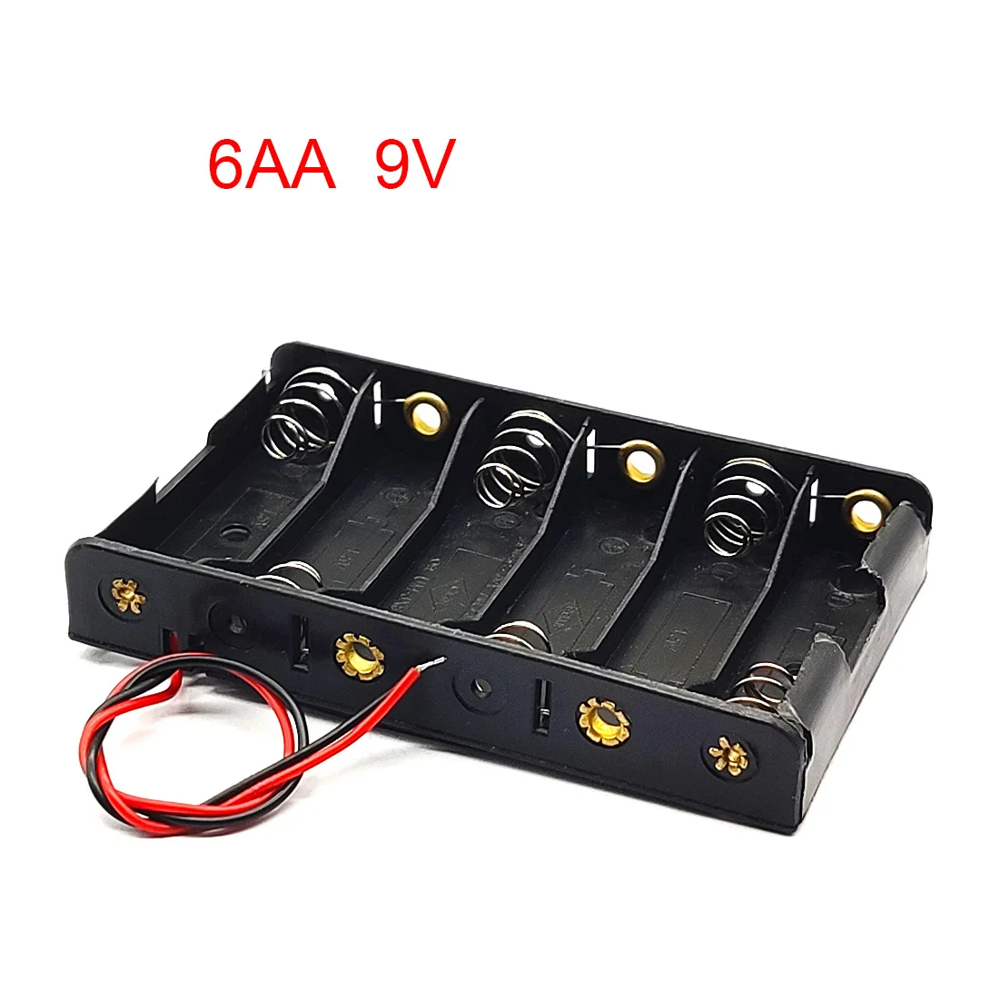 6 x AA 9V Battery Holder AA Battery Storage Case 6AA Battery Box Case With Cable 6 Slots Series DIY