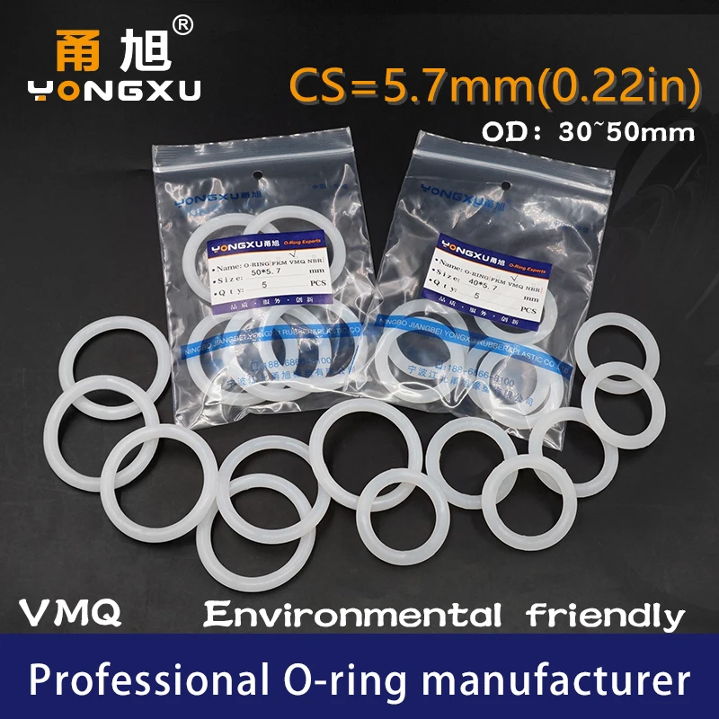 2PCS/lot White Silicon O-ring Silicone/VMQ CS5.7mm OD30/35/40/45/50*5.7mm Oring Seal Rubber Rings Gasket Strip Waterproof Washer