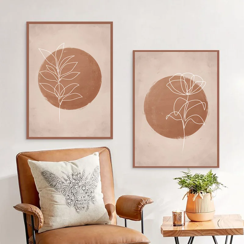 

Abstract Boho Wall Art Canvas Painting Prints Terracotta Gallery Wall Pictures Modern Minimal Poster Living Room Bedroom Decor