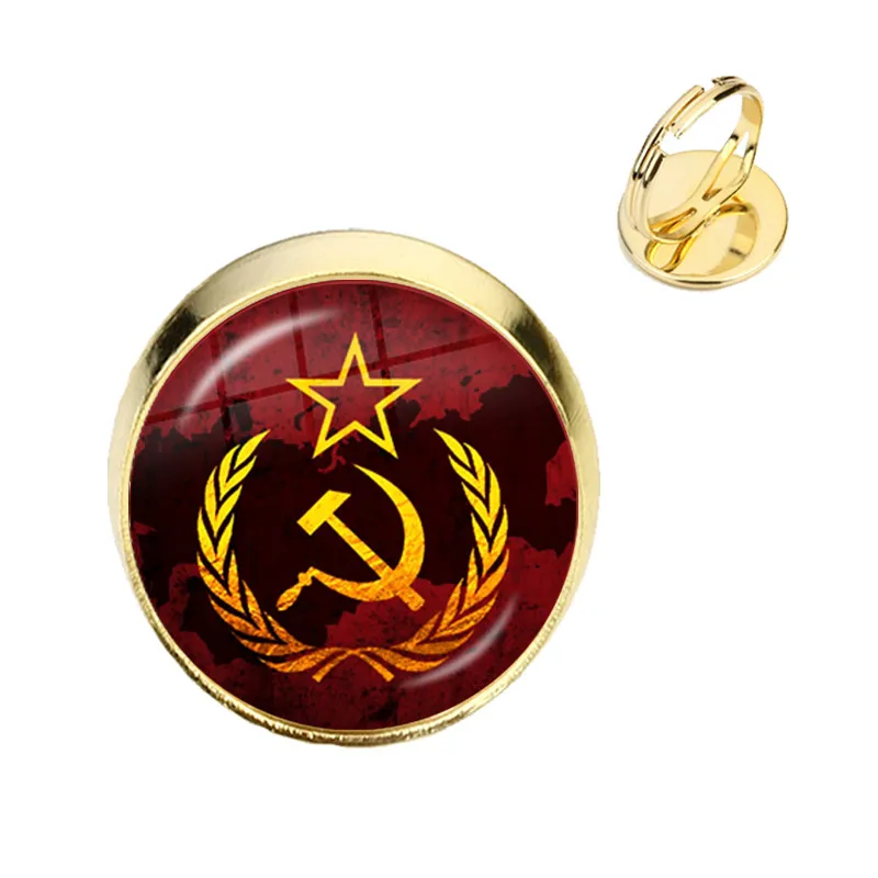 Soviet USSR Stalin Lenin Adjustable Rings Classic Red Star Hammer Sickle Communism Emblem CCCP Glass Cabochon Jewelry Gift