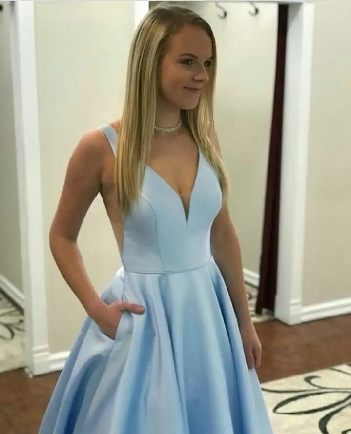 Azul do bebê vestido de baile profundo com decote em v do baile de formatura vestido de noite vestido formal multicolorido pode ser personalizado