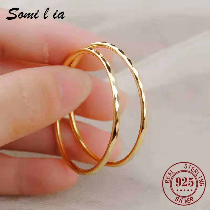 Somilia Pendientes de Aro Grande, Aretes Dorados, Plata 100% Auténtica 925, 18 k, Nueva Colección, Joyería de Moda para Mujer