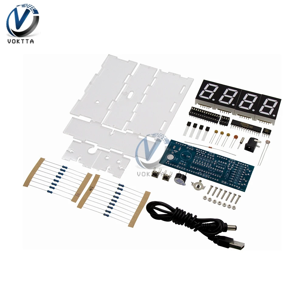 Electronic Clock LED Microcontroller DIY Kit Digital Clock Time Light Control Temperature Thermometer Red/Blue/Green/White