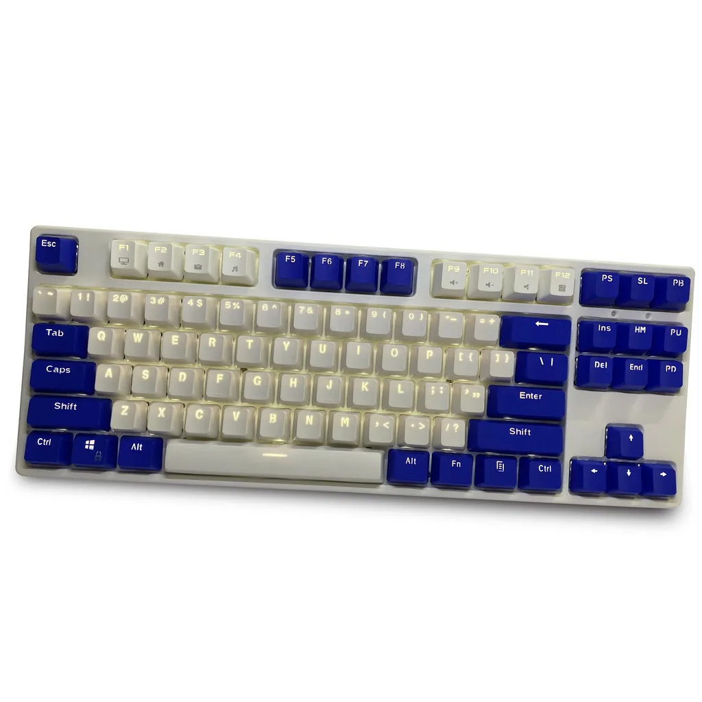 Hải Quân Xanh Dương Trắng Keycaps, 87 Phím PBT Phím Keycaps Cơ Keycaps Đôi Backlit Từ Màu Sắc Trong Suốt Chơi Game Keycap