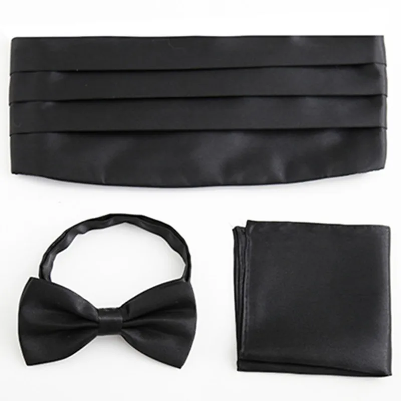 Men accessories wide elastic belt cummerbund Set Bowtie Pocket square towel Handkerchief