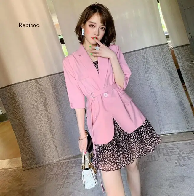 

Chic Suit Chiffon Strapless Dress Two piece Set Summer New Korean Temperament Blazer and Floral Print Ruched Pleated Dress Sets