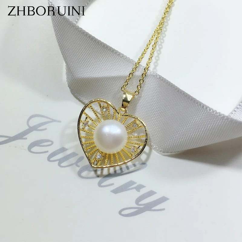 ZHBORUIN Gold Color Heart Necklace Natural Freshwater Pearl Pendant 2021 Fashion Pearl Necklace Gift For Wedding Accessories