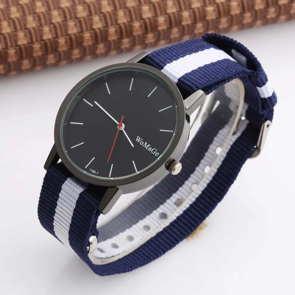 Geneva Nylon Fabric Watch Sport Thin Wrist WOMAGE Fashion Men Women Unisex Watch Canvas Quartz Dress Wrist Watches for Men Women