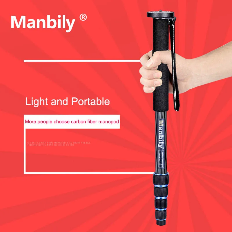 Manbily C-222 C333 Lichtgewicht Carbon Fiber Camera Monopod, Draagbare Professionele Dslr Monopod Voor Reizen Canon Eos Nikon