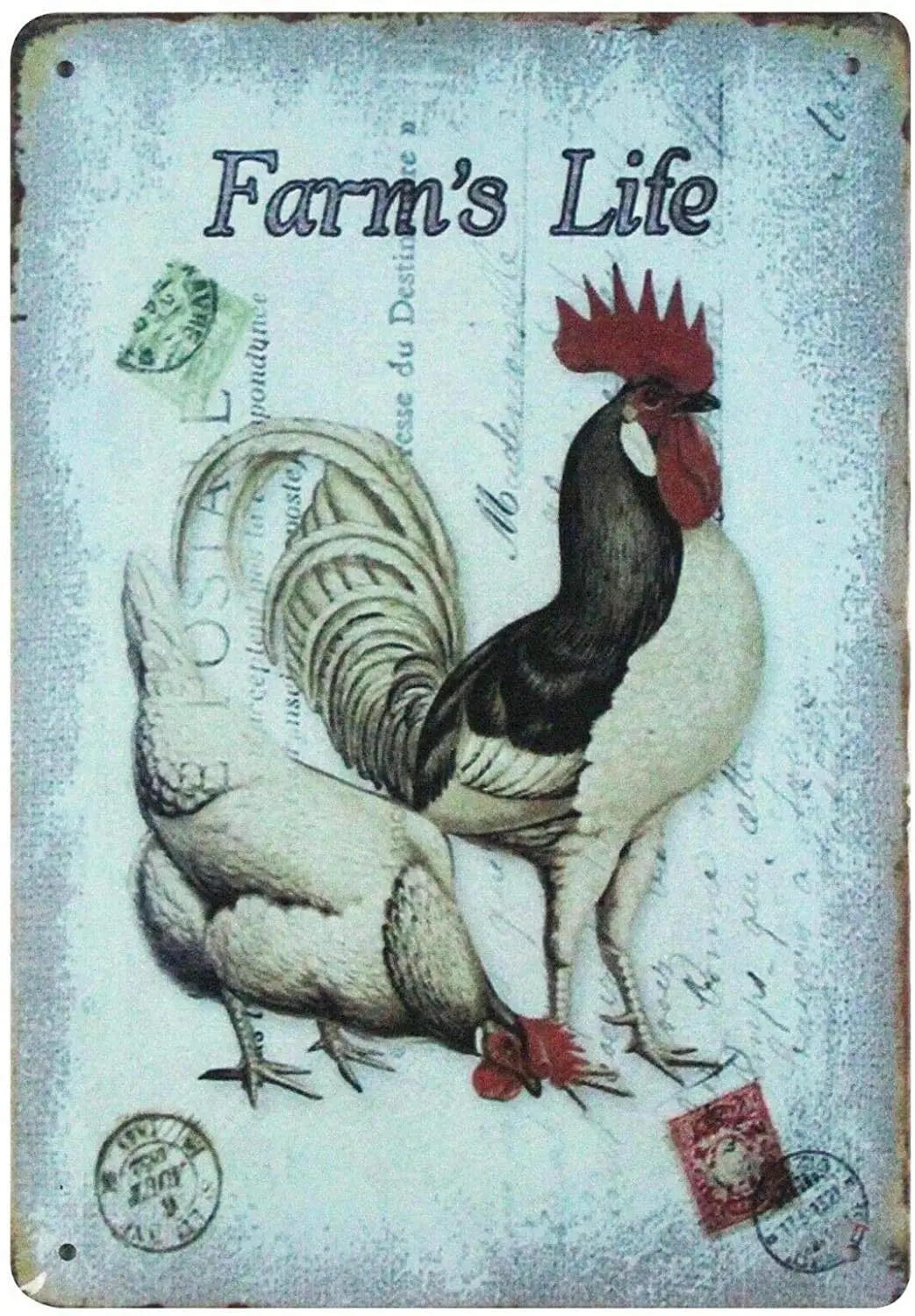 

Vintage New Tin Poster Farm's Life Rooster Chicken Animal Tin Metal Sign 8x12 Inch Retro Art Family Kitchen Bar Restaurant