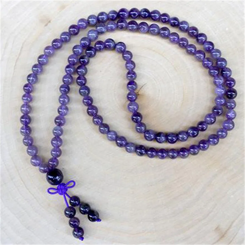 

6mm Amethyst Purple Crystal 108 Beads Tassel Necklace Bracelet Spiritua Chakra Meditation Yoga Buddhism Mala Japa Buddhist Men