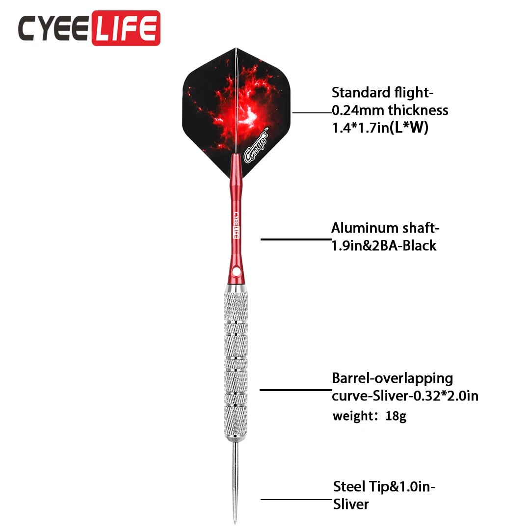 CyeeLife 12Packs Steel tip darts with 4 colors Aluminium Shafts+Tool+16 Flights+Sharpener,House Darts set