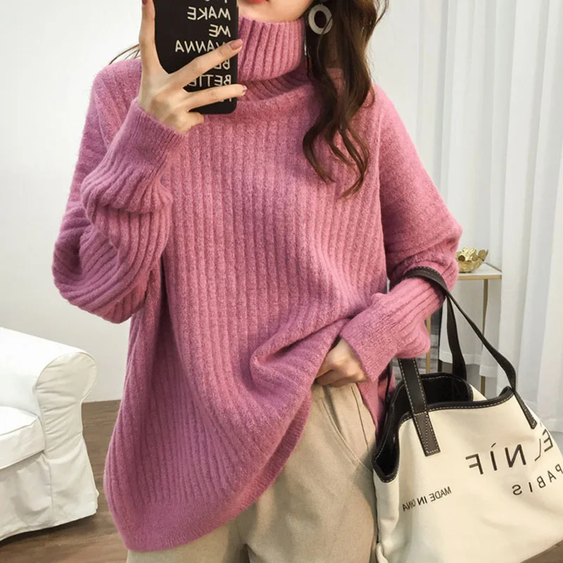 Elegant Loose Turtleneck Thicken Women Sweater Autumn Long Sleeve Female Pullover Jumpers 2024 Winter Casual Casual Knit Tops