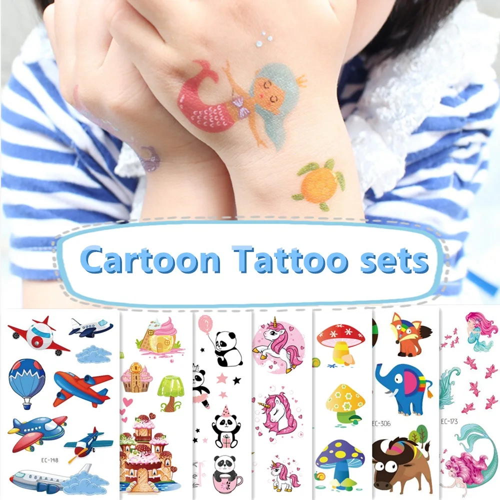 12pcs/set Temporary Tattoo for Kids Cartoon Waterproof Disposable Stickers Children Gift Party Make-up tatouage temporaire