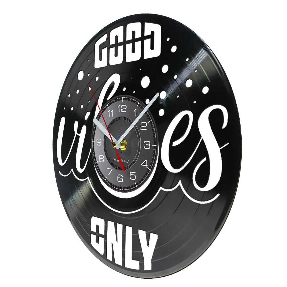 Good Vibes Only Vinyl Record Longplay Wall Clock Mindfulness Positive Quotes Decor Bedroom Wall Decor Clock New Home Gift