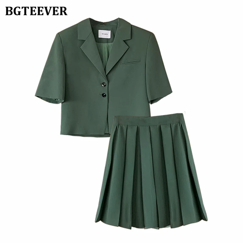 BGTEEVER Stylish Women Skirt Suits Double Breasted Jackets & High Waist A-line Mini Skirts Elegant Female 2 Pieces Blazer Set