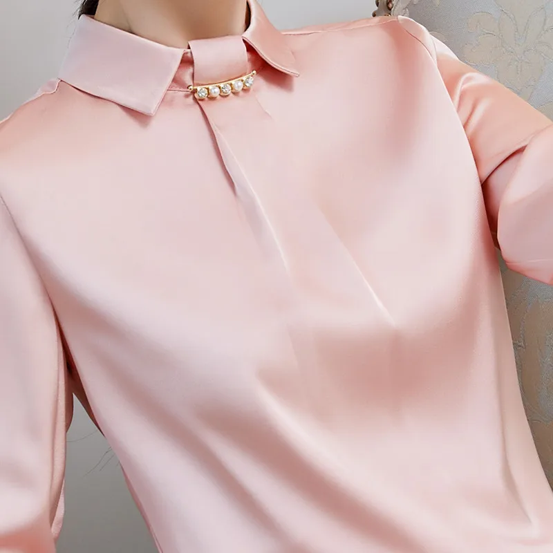 Pink Silk Shirt Women Blusas Mujer De Moda 2022 Fashion Design Chiffon Long Sleeve Blouses Office Ladies Formal Work Tops