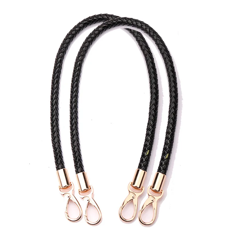 2pcs PU Leather Braided Rope Handles for Handbag Shoulder Bag Strap Handmade Bag DIY Accessories Alloy Metal Hook Buckle