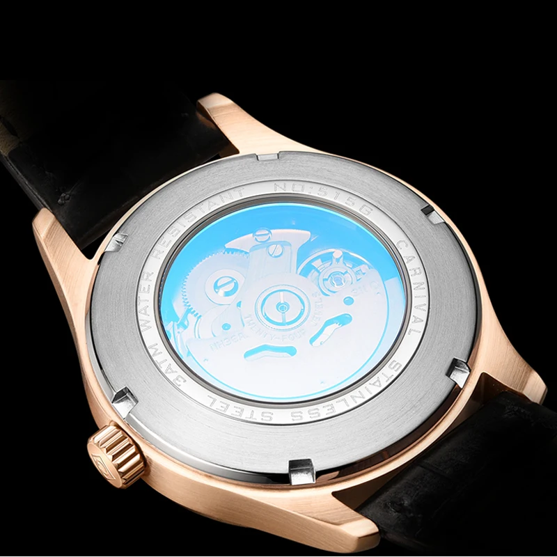 Relogio Masculino Carnival Brand Luxury Automatic Watch Fashion 3D Tiger Rose Gold Mechanical Wristwatches for Men Reloj Hombre