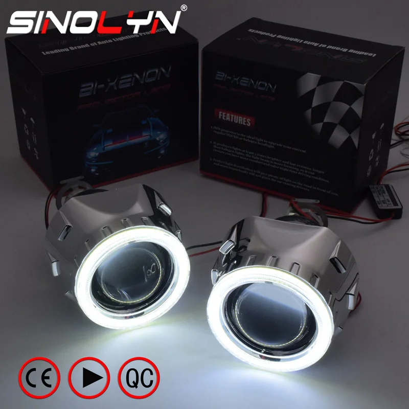 

Sinolyn LED Angel Devil Eyes Headlight Lenses For H4 H7 Bi-xenon H1 HID Projector Lens 2.5 Inch Devil Eyes Car Light Accessories