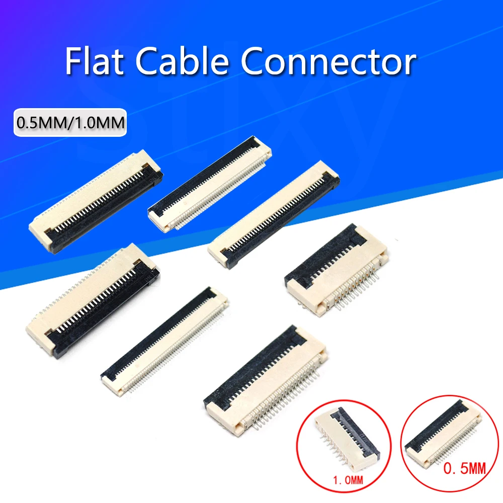 10pcs 0.5mm/1mm Pitch Under Clamshell Socket FPC FFC Flat Cable Connector 4P 5P 6P 8P 10P 12P 14P 16P 20P 22P 24P 30P 34P