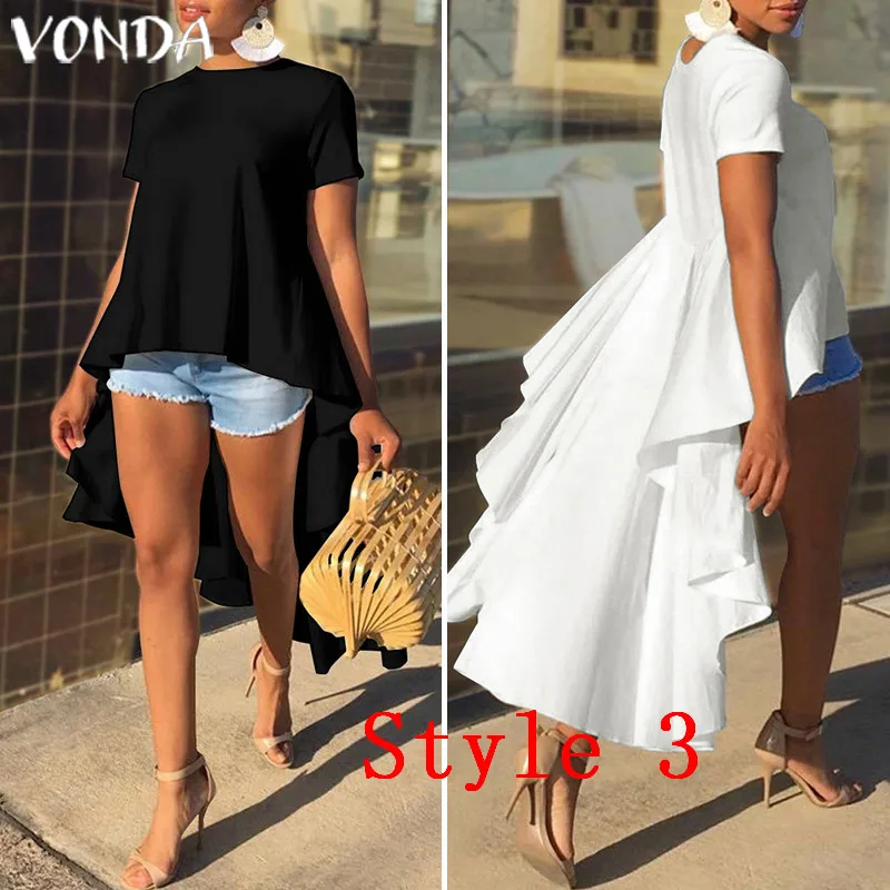 VONDA Women Asymmetrical Blouse 2023 Summer Casual Sexy Split Hem Party Tops Long Ladies Office Shirts Tunic Blusas