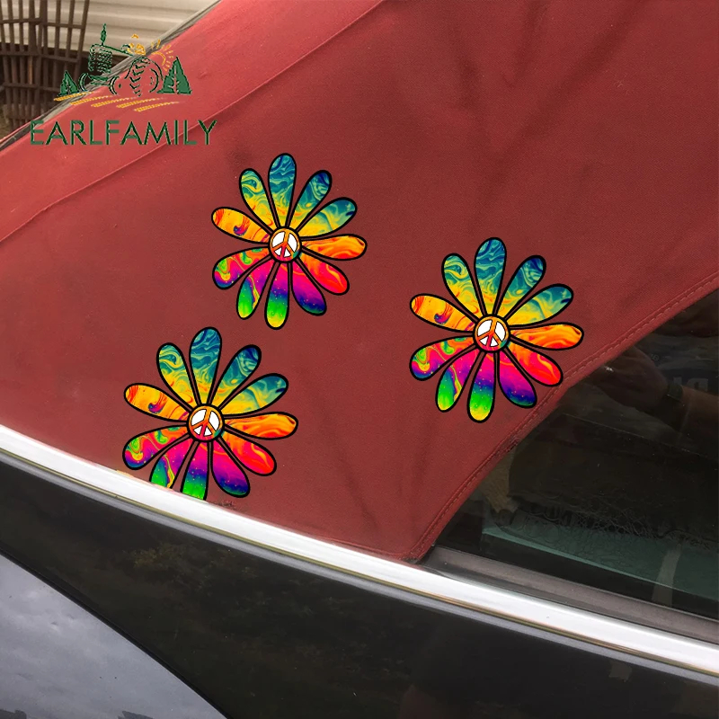 EARLFAMILY 13cm x 12.2cm for Tie Die Flower Power Peace Car Assessoires Stickers ScratchProof Decal Motorcycle Vinyl Car Wrap