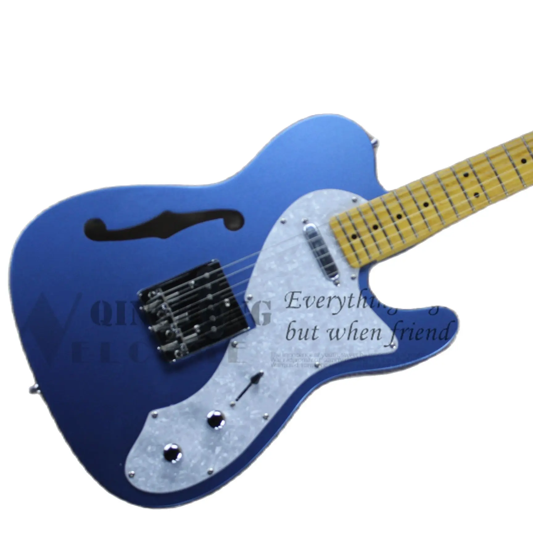 

Factory Custom Electric Guitar Bass,Tel Guitar,Semi-hollow Basswood Metal Blue Body Maple finberboard White Pearl Pickguard