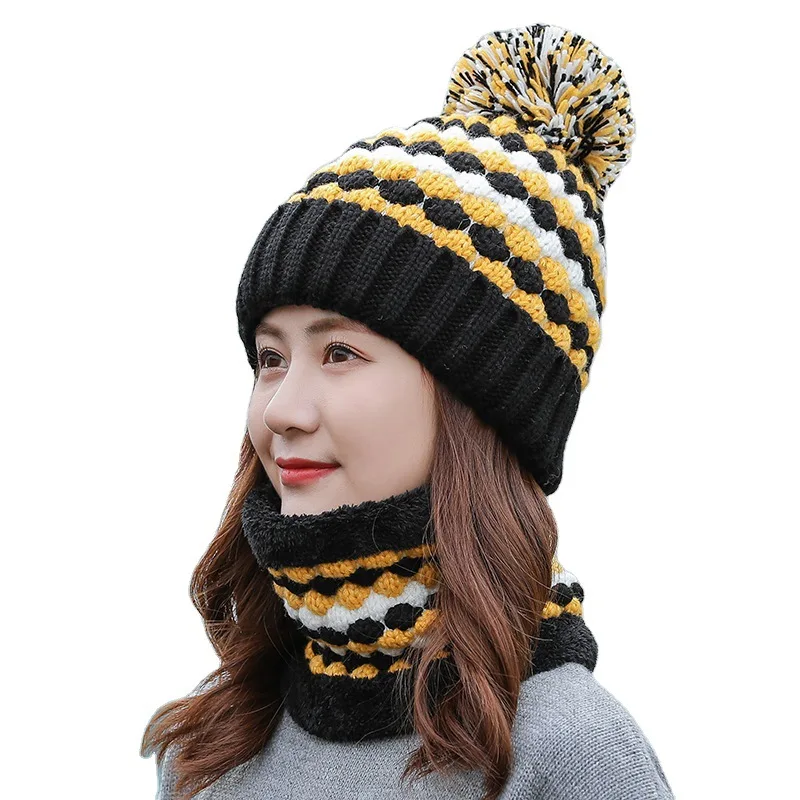 Korean version plus velvet thick knitted warm hat winter hat female cycling windproof ear protection neck wool hat wholesale