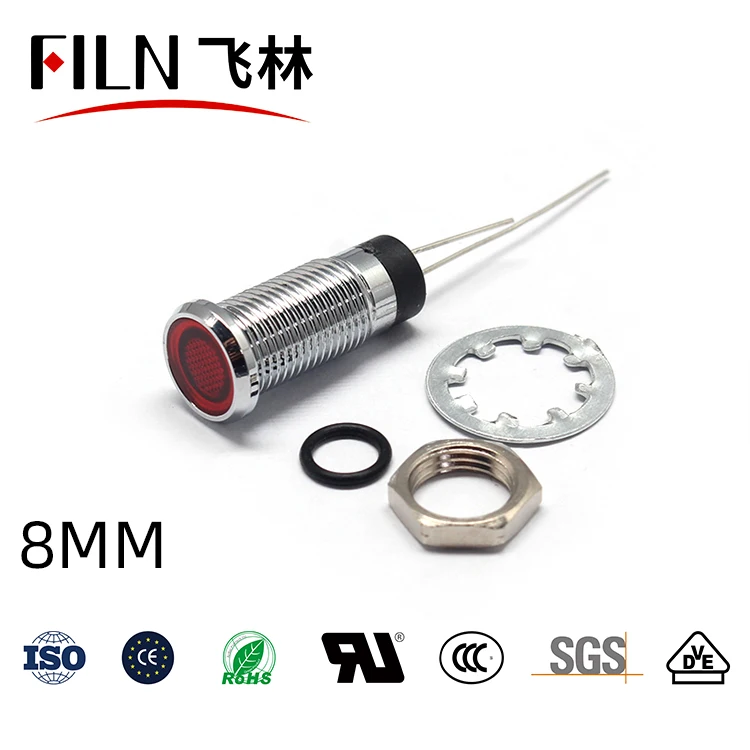 FILN CE flache kopf 8mm 12v 24v 110v 220v metall led-anzeige licht küche ausrüstung signal lampe ohne draht