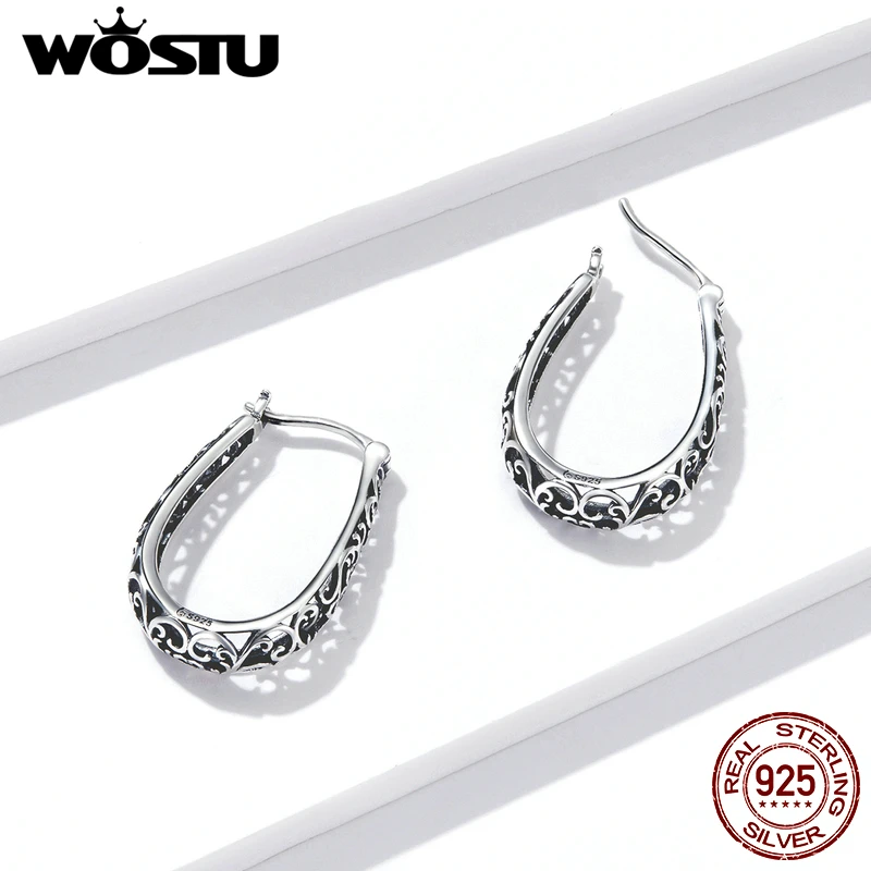 WOSTU Real 925 Sterling Silver Vintage Vine Wreaths Snake Hoop Earrings For Women Fashion Wedding Silver Jewelry CTE466