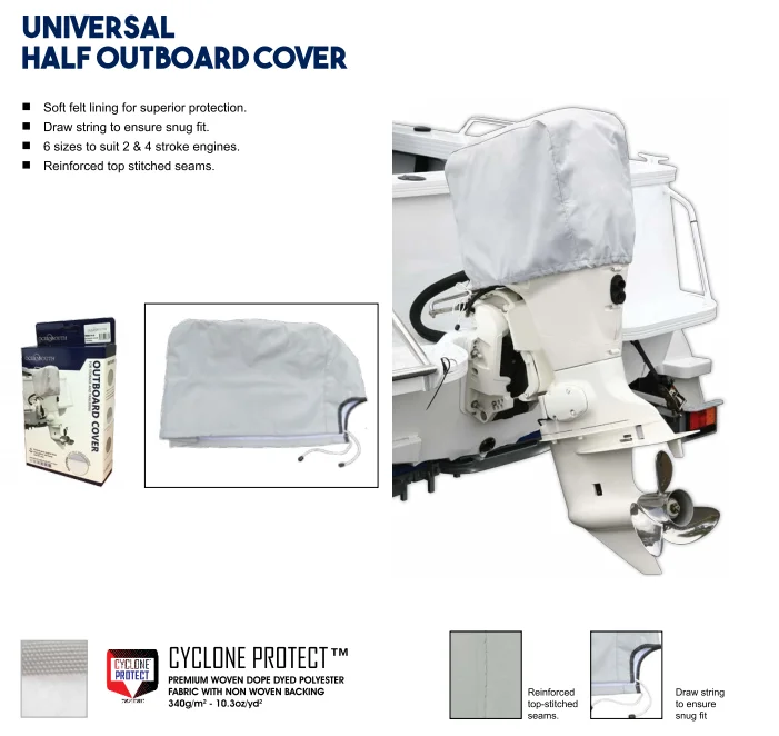 Universal Half Outboard Cover Premium Woven Dope Dyed Polyester 340 g/m2 Marine Boat MA 074