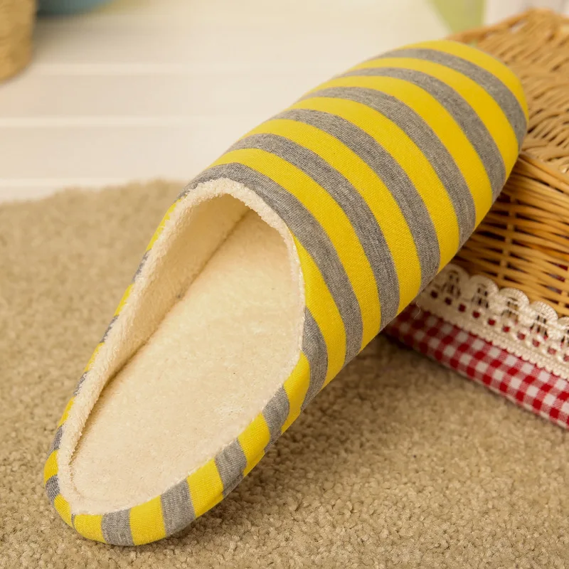 Women Indoor Slippers Short Plush Spring Autumn Flat Shoes Woman Home Bedroom Slides Striped Slip On Female House Floor Slippers