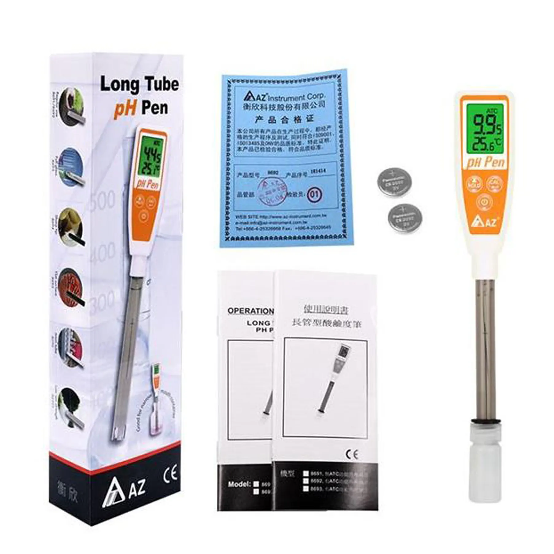 Professional AZ8693 Long Tube Full Glass PH Pen Meter PH Monitor PH Detector Hight resolution 0.01PH