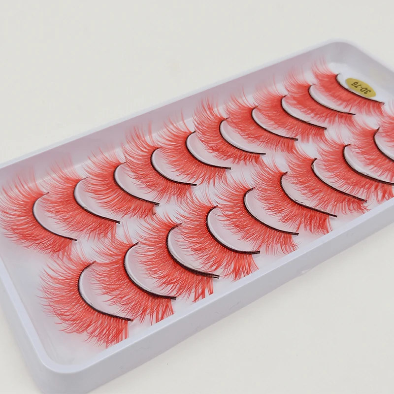 OKAYLASH 10Pairs Red Blue Brown White 3D Colored False Eyelashes Vegan Silk Makeup Rainbow Cilias Colorful Fake Lashes Bulk