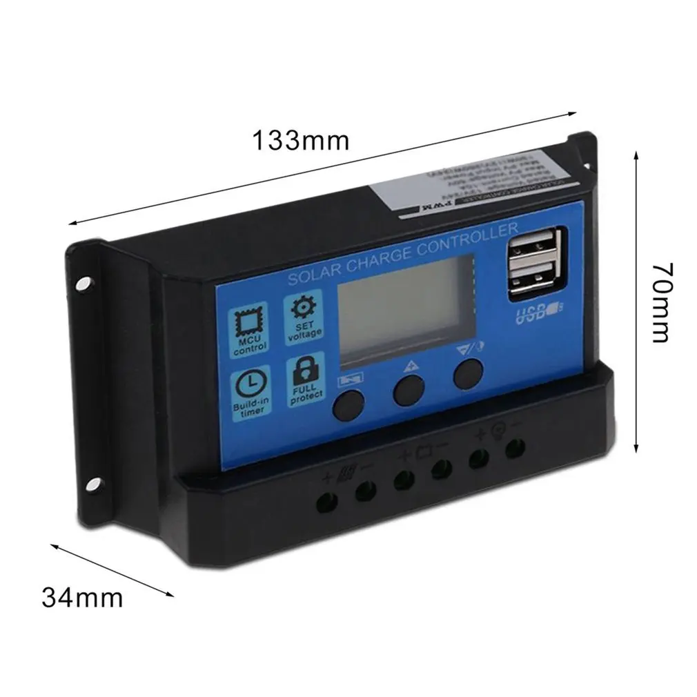 Controlador de carga Solar 30A, pantalla LCD HD, controlador de carga Solar de trabajo automático, salida Dual USB, PWM, regulador de Panel Solar