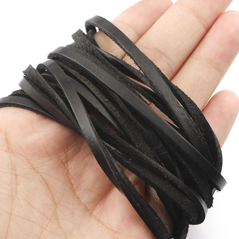 5 Meters Black 3*2mm Flat 100% Genuine Real Soft Natural Leather Cord String  Rope For Bracelet Necklace Jewelry