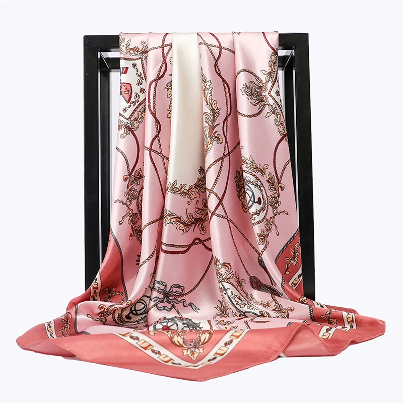 90*90cm new style Spring summer Muslim soft silk muffler women fashion print foulard lady Party shawl Large square wrap hijab