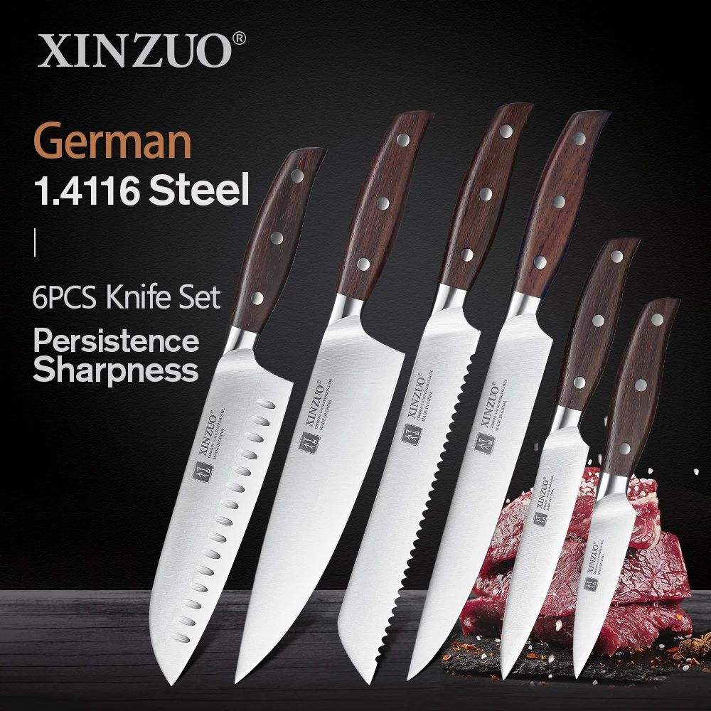 

XINZUO Kitchen Tools 6 PCS Kitchen Knife Set Utility Cleaver Chef Bread Fruit Santoku Knives Stainless Steel Kitchen Knife Sets