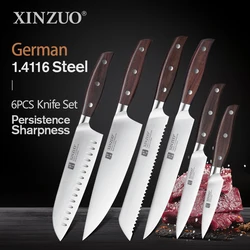 XINZUO Kitchen Tools 6 PCS Kitchen Knife Set Utility Cleaver Chef Bread Fruit Santoku Knives Stainless Steel Kitchen Knife Sets