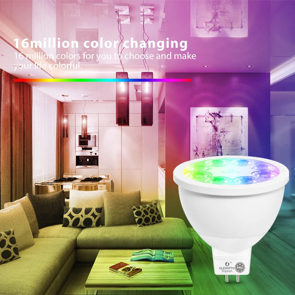 GLEDOPTO ZigBee 3.0 Smart RGBCCT MR16 LED 12V Dimming Spot Light  4W Bulb Tuya  APP RF Remote Control Work with Alexa