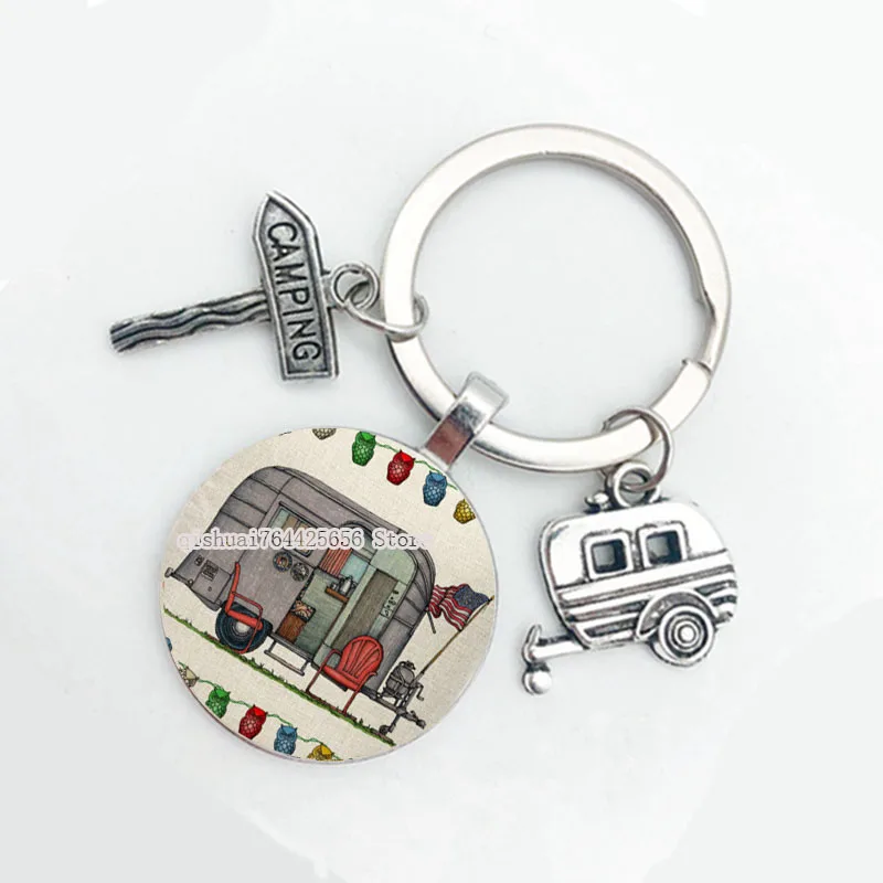 2021 New/Cute Camper Wagon Keychain, I Love Camping Keychain, Trailer Road Sign Keyring, Holder Stylish Keychain Holiday Travel