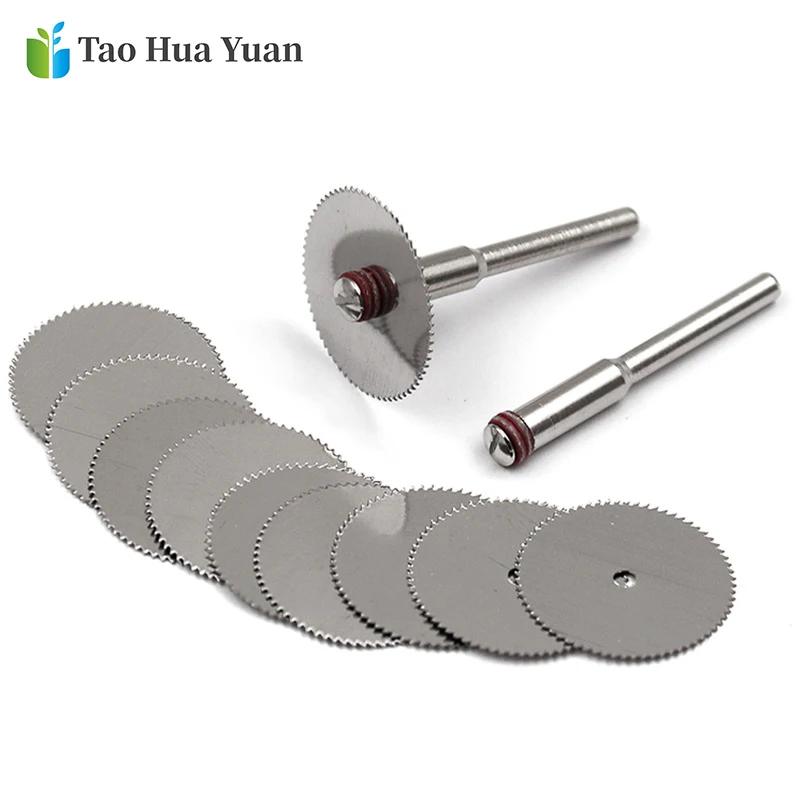 10Pcs/Set Wood Saw Blade Disc + 2 x Rod Dremel Rotary Cutting Tool 10 x 22/25/32mm Woodworking Tools Set Power Tool Accessories