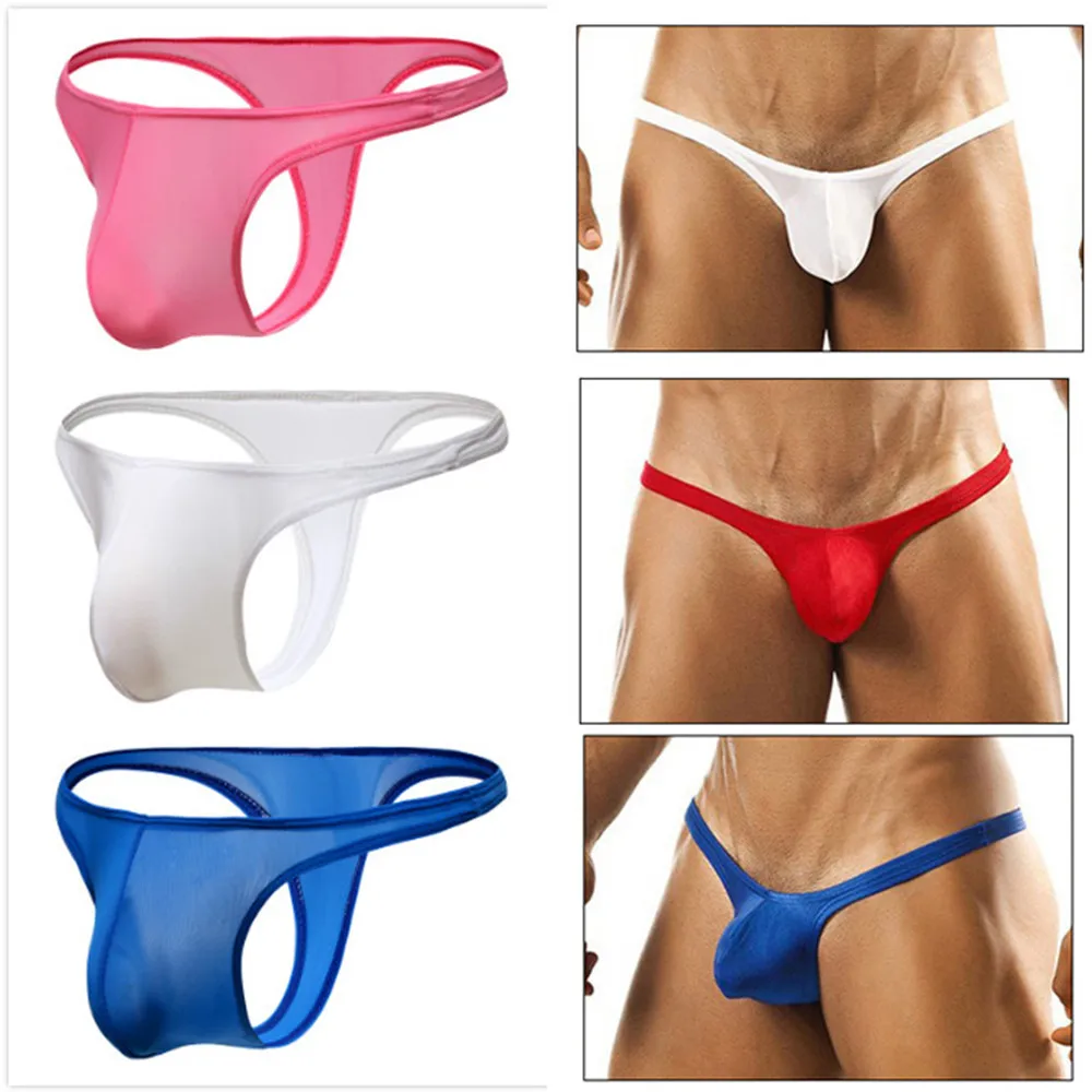 Mens Sexy U Convex G-String Solid Low Waist Lingerie  T Back Thong Bikini Briefs Male Tiny Underwear Erotic Underpants A50