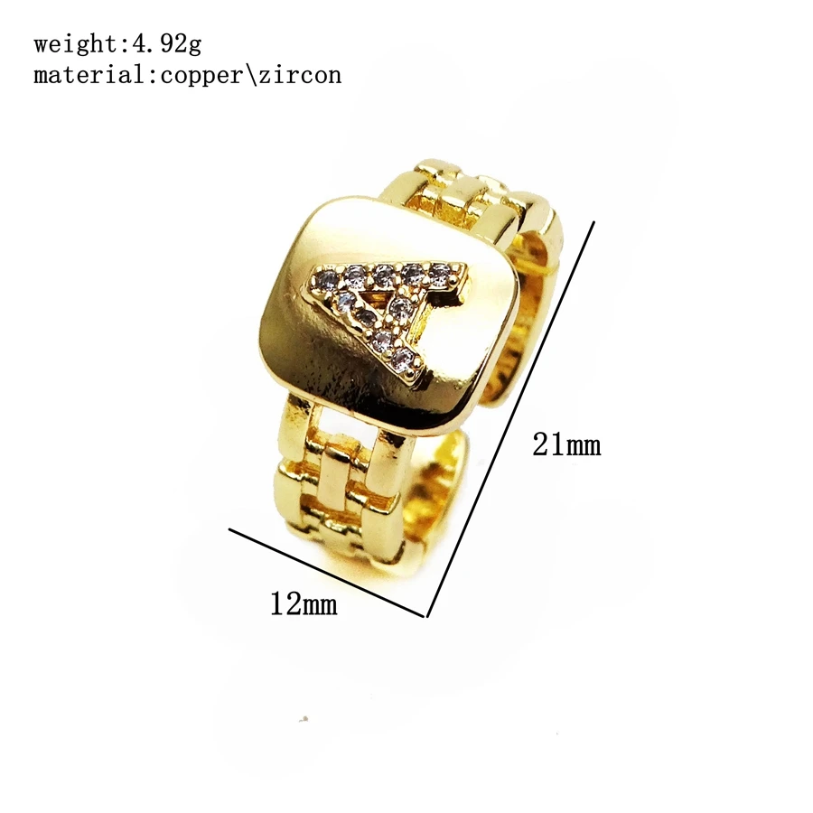 Opening adjustable ring 26 English letter rings watch strap style ring Copper Zircon Letter Rings for women Party Jewelry
