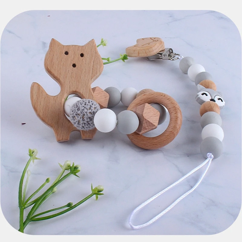 3Pcs/Set Baby Stroller Hanging Clip Pendant Mobile Rattle Dummy Holder Pacifier Chain Wooden Ring Bracelet Teether Toy Dropship