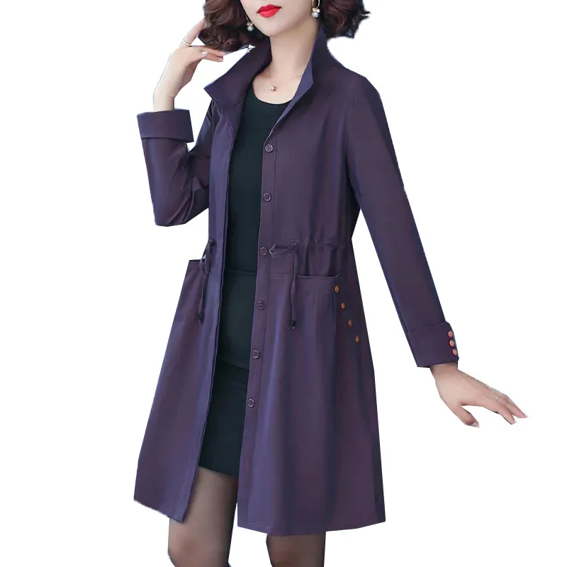 

2021 Spring Autumn New Women's Windbreaker Shirt Collar Single Breasted Female Trench Coat Outerwearies Mid Long Thin Tops