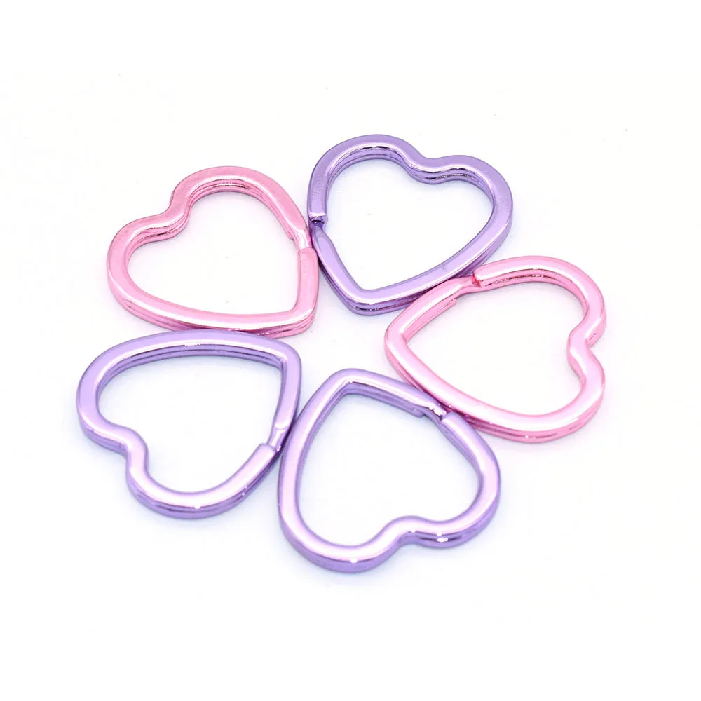 30mm Heart Shape Key Ring Purple Split Ring Pink Jump Ring Leather Craft for Key Chains Connectors For Jewelry Making Supplies