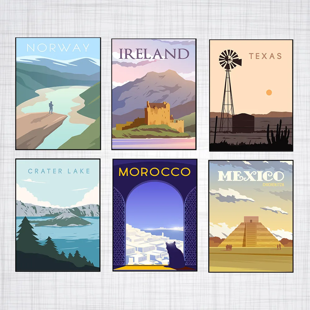 Hd Print Canvas Art Painting Japan Morocco Texas Norway Maldiues Ireland Vintage Travel Cities Landscape Poster Wall Art Picture